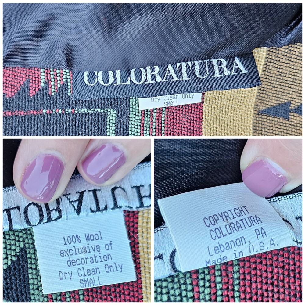 Western Wool Jacket Coloratura Size Small Snap Front Coat Woven Vintage 90s - Picture 4 of 11